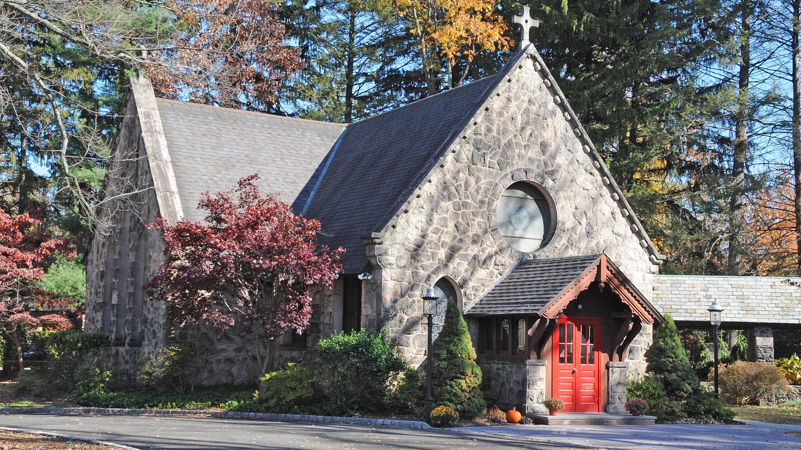The Church of the Holy Communion, a stone Gothic Revival church listed on the National Register of Historic Places, in Norwood, NJ