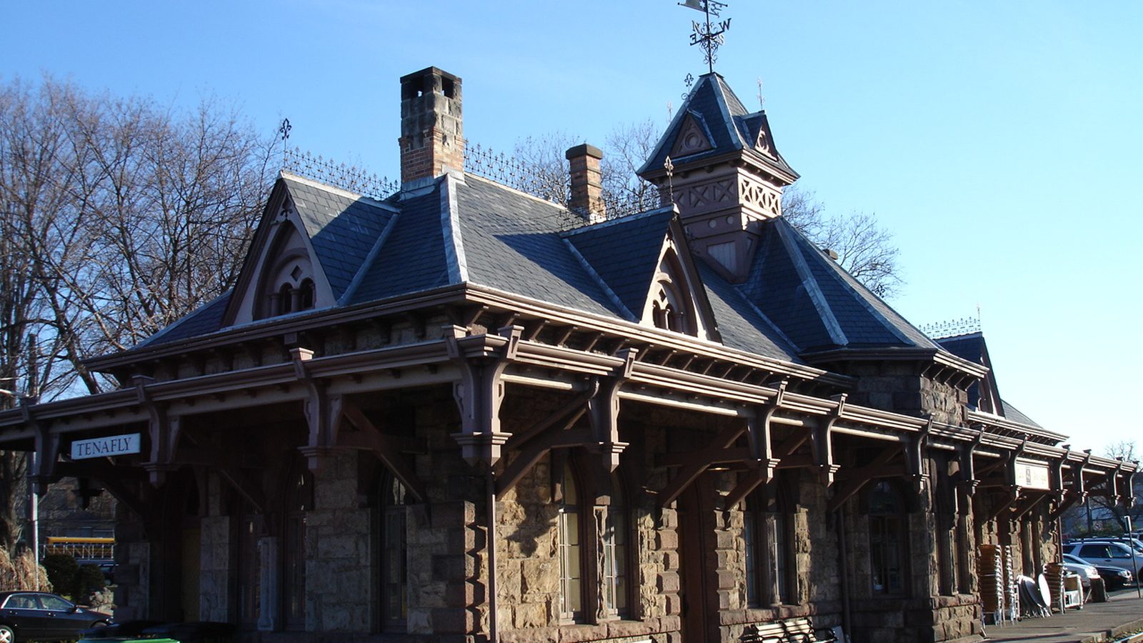The historic Victorian Tenafly railroad station, in Tenafly, NJ